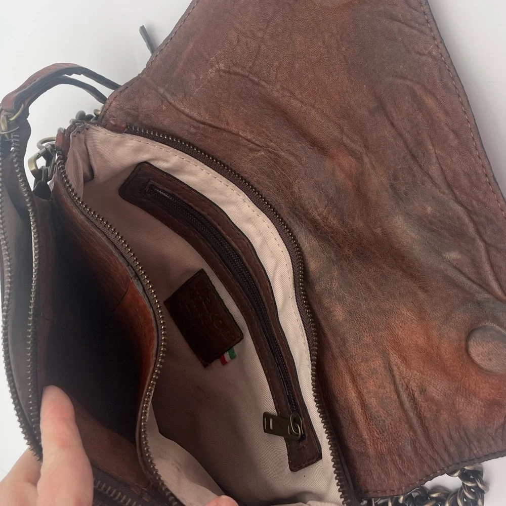 Maxon soft Brown Italian Leather Crossbody Bag chain Strap multi pockets purse - Picture 8 of 10